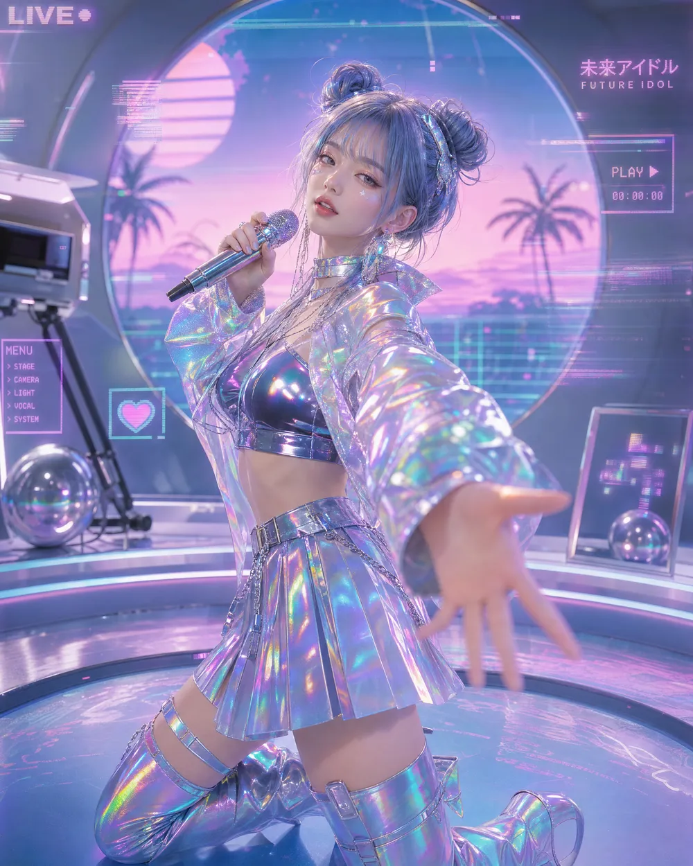 a holographic vaporwave pop idol
