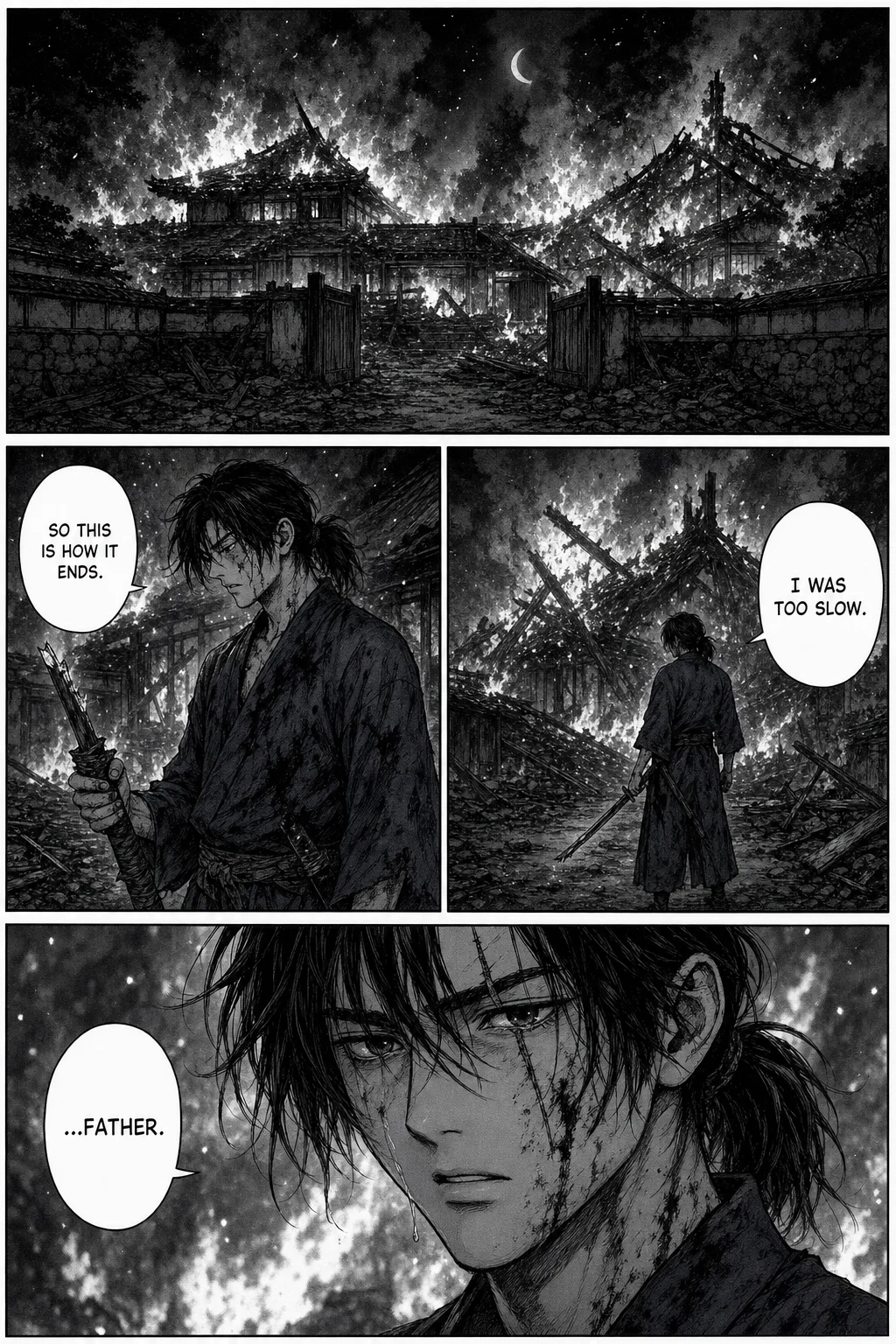 Not This Time, page 1 of 10. Black-and-white manga page with screentone shading and hand-lettered speech balloons.